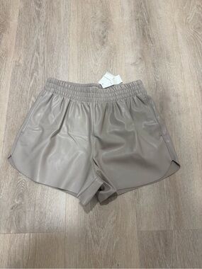 Abercrombie & Fitch Taupe Faux-Leather Elastic-Waist Shorts